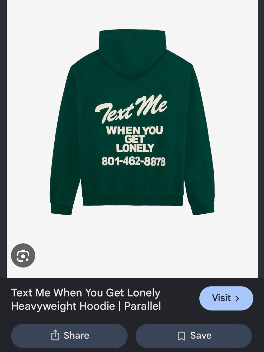 LONELY GHOST Forest Green 'Text Me' Hoodie with Cream Graphic